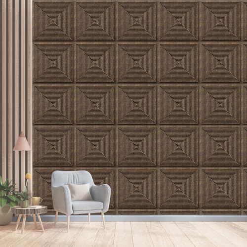 Image of Kayra Decor 3D PVC Wall Panels for Bedroom & Living Room | Pryamid Design |Magnum Brown Color | 19.7 x 19.7 Inch | Pack of 18 | 42.48 Sq Ft