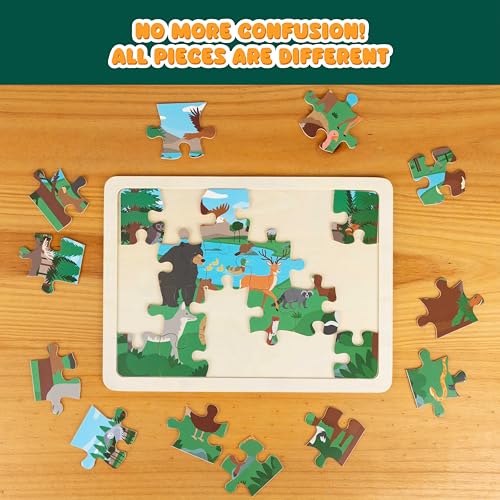 BONNYCO Puzzles de Madera para Niños de 3 a 8 Años. Set de 6 Rompecabezas de 24 Piezas con Tablero, Animales de Ecosistemas Diversos miniatura 6