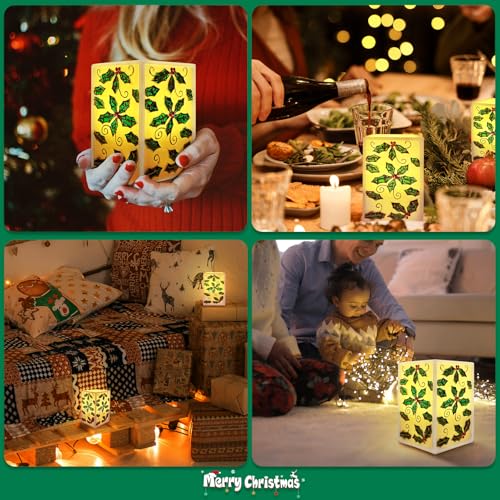 Image of Christmas Flickering Flameless Square Pillar Candle Light Real Wax LED Candle Battery Powered with 6 Hour Timer Xmas Indoor Decoration