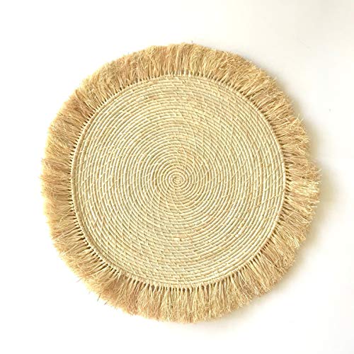 Handmade Fringed Basket Wall Hanging Raffia Sweet Grass Straw 100% Authentic Made by Women in African Boho Art