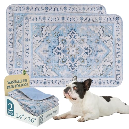 Image of Homimp Washable Pee Pads for Dogs,2 Pack Reusable Puppy Pads Waterproof,Absorbent and Leakproof Dog Pee Pads,Non Slip Puppy Training Pads, Pet Mat for Floor, Crate, Couch, Whelping,Blue, 24 inchx36 inch