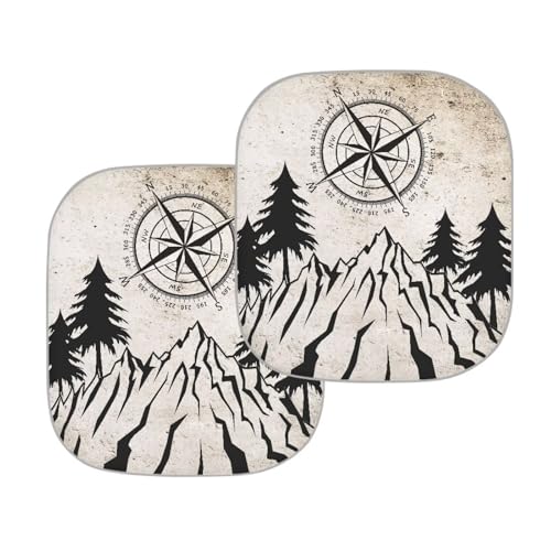 Image of Mountain Compass Car Window Shades Foldable Automotive Interior Accessories for Sun Protection Heat and UV Rays that Keeps Vehicle Cool Universal Fit Most Cars Women Men