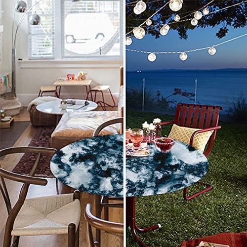 Vbtgve Marble Round Tablecloth With Elastic Edges, Unusual Gemstone Onyx Rock Nature Pattern, Printing Design, Fit For 40" Table, Blue #TOP2