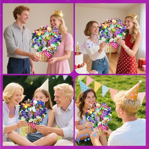 Geburtstagskarte für Frau, 3D Veilchen & Schmetterlings Geburtstagskarte mit Musik und Licht, Pop-up Happy Birthday Singende Karte Geburtstag für Mädchen, Frauen, Mutter, Ehefrau, Tochter, Enkelin