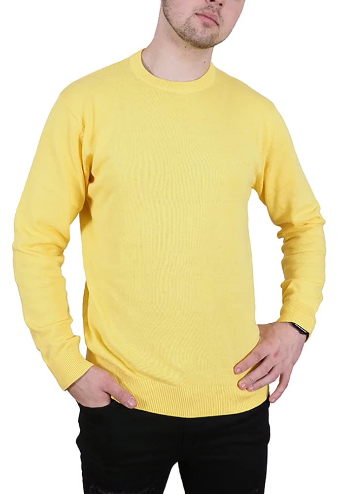 Enzo Moretti Mens Crew Neck Knitted Jumper 100% Cotton Branded Essential Classic Fit
