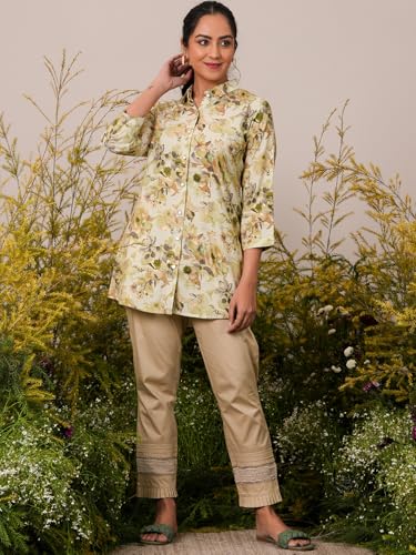 Image of Libas Women Silk Blend Regular Printed A Line Kurtis 37070 Green Suit
