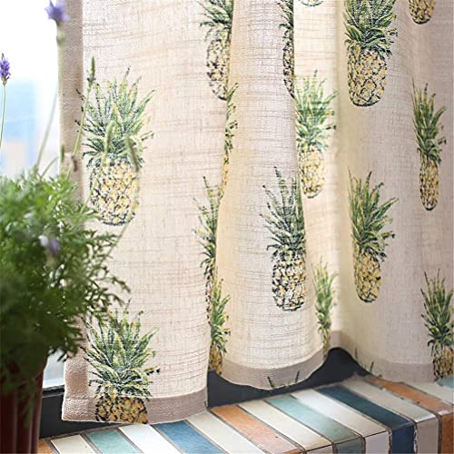 Media cortina de ventana beige texturizada para cocina con motivos frutales 6
