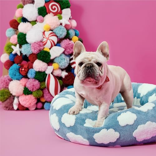Image of LE SURE Shown on TV Donut Dog Bed Medium Size Dog - Round Cat Beds Indoor as Bed Gift for Calming with Washable Cover, Cute Home Decor Bed with Jacquard Shaggy Plush & Anti Slip Bottom, 30 Inch, Blue