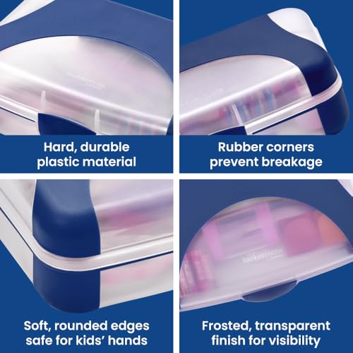 Image of LockerMate by Bostitch Hard Pencil Case, Durable Plastic Pencil Box, Kid-Friendly Design, Navy & Clear