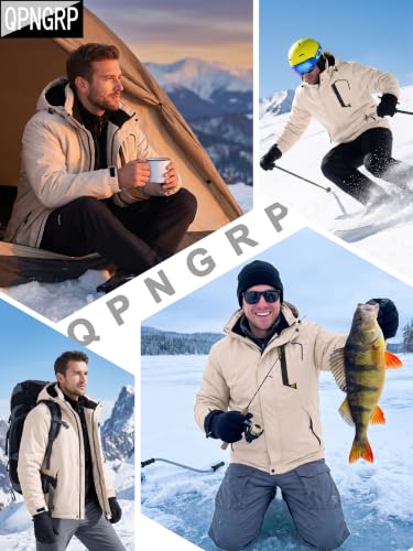 Image of QPNGRP Mens Waterproof Fleece Ski Jacket Windproof Winter Snow Coat