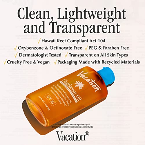 Vacation Chardonnay Oil Spf 30 - Vegan Suntan Oil With Broad Spectrum Spf - Oxybenzone & Octinoxate Free Sunscreen Tanning Oil - Sunscreen Tanning Oil For Outdoor Sun - Tsa Friendly Travel Size (3.4 Fl. Oz.) #TOP3