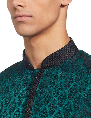 Image of Manyavar Men's Jacquard Hand Embroidered Kurta Churidar Set (2pcs)