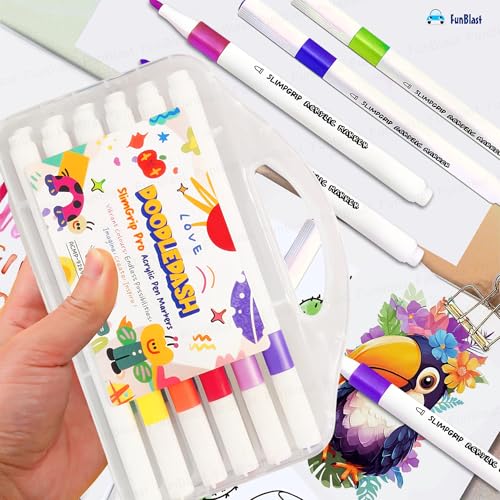 Image of FunBlast Acrylic Paint Markers - Set of 12 Vibrant Colors, Permanent Water-Based Marker Pens for Rock Painting, DIY Crafts, Canvas, Glass & More