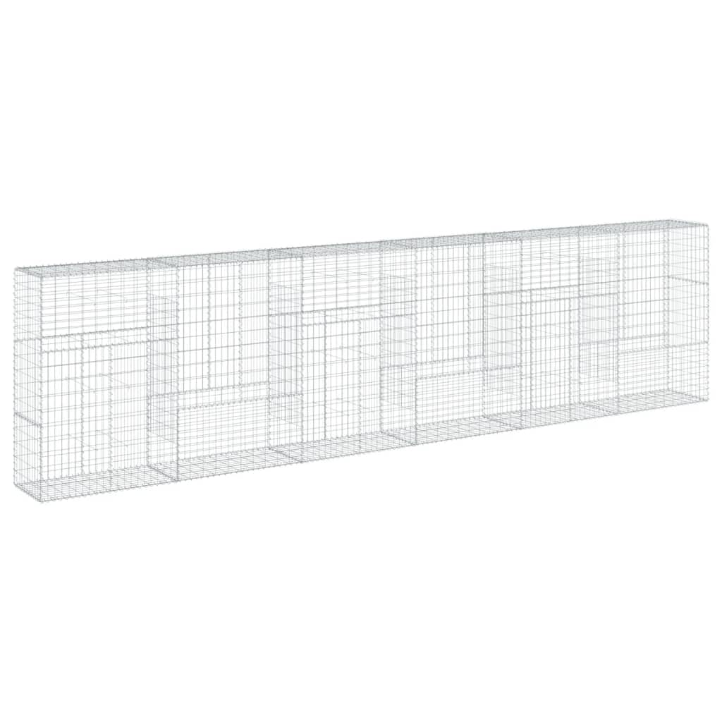 Kosz gabionowy z pokrywką 600x50x150 cm Żelazo ocynkowane | Montaż bez narzędzi, w zestawie haczyki dystansowe, do kształtowania krajobrazu, dekoracja zewnętrzna