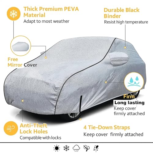 Image of Sulfar 100% Waterproof Car Body Cover Compatible with Mirror for Volkswagen Beetle (Triple Stitched, Full Bottom Elastic, Magic Silver with Black Piping)