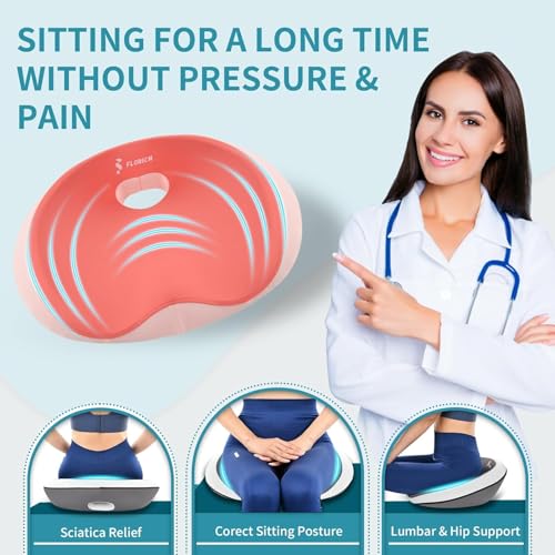 Image of FLORICH Seat Cushion and Lumbar Support Pillow for Office Chair Car Neck Headrest Pillow Memory Foam Seat Pads Pressure Relief Back Cushion and Carseat Pads(Pink)