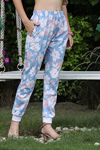 Image of Leriya Fashion Womens Wide Leg Pants Flowers Floral Print Drawstring Loose Long Trousers & Leggings