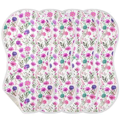 J JOYSAY Floral Blossom White Baby Burp Cloths for Boys Girls Large 22''x11'' Cotton 4 Layer Baby Bibs for Baby Drool one sizex4