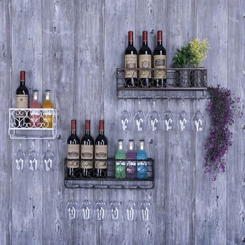 Support à verres à vin suspendu et réglable avec étagère à bouteilles en bois rustique