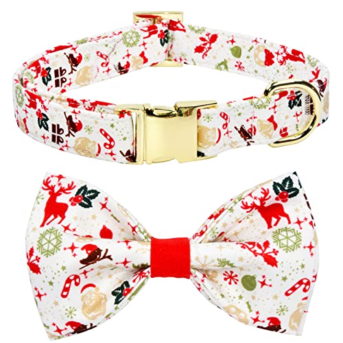 Red Christmas Elk Dog Bow Tie Collar Accessory, Adjustable Dog Collar Bowtie Collar for Small Medium Large Dogs