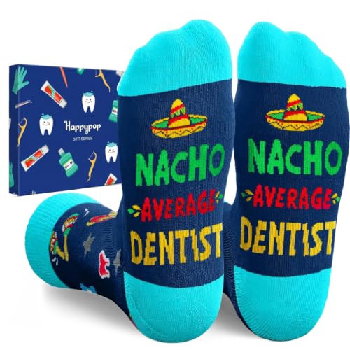 HAPPYPOP Dentist Socks - Unisex Adult Dental Appreciation Gifts Graduation Gift Dental Socks Black Mens (6-13) 2 Count