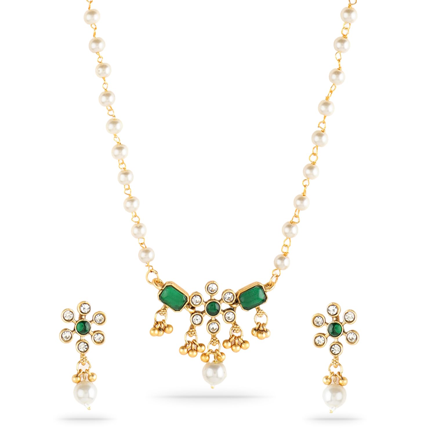 rubans 22KT Gold Plated Stone Studded Beaded Pendant Set For Women and Girls – Perfect for Weddings and Special Occasions-picture-1