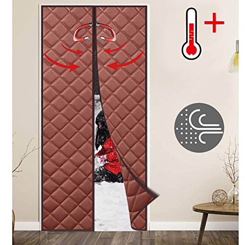WISKEO Warmeschutzvorhang fur Tur Magnetverschluss Thermovorhang Krauselband Turvorhang Thermo Kalteschutz Wärmedämmung Isolier für Tür - Brown 85x195CM