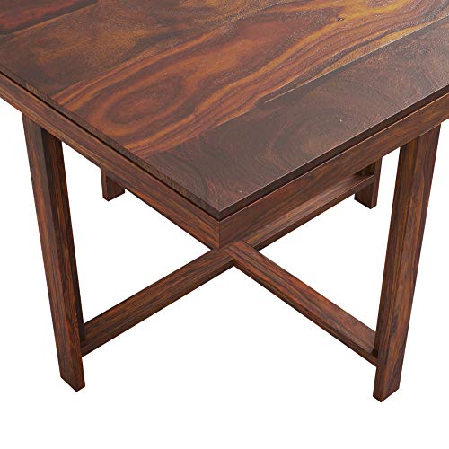 Image of Sheesham Wood 4 Seater Dining Table Set for Home Hall || Solid Wood Dining Table with 4 Chairs for Hotels | Dining Room Sets - Teak Finish (Small Pillows Not Included)