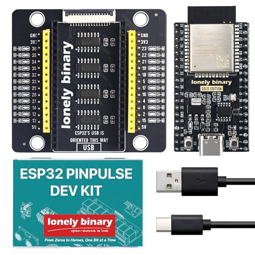Lonely Binary ESP32 Gold Edition Development Kit with PinPulse Shield - Visual GPIO LEDs, Plug &...