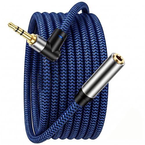 GGMTY 3FT 3.5mm Audio Extension Cable 90-Degree Right Angle Aux Extender Cord (Male to Female) Nylon Braided TRS Stereo Audio Jack Adapter for Car PC Speakers Headphones (No Mic Support)