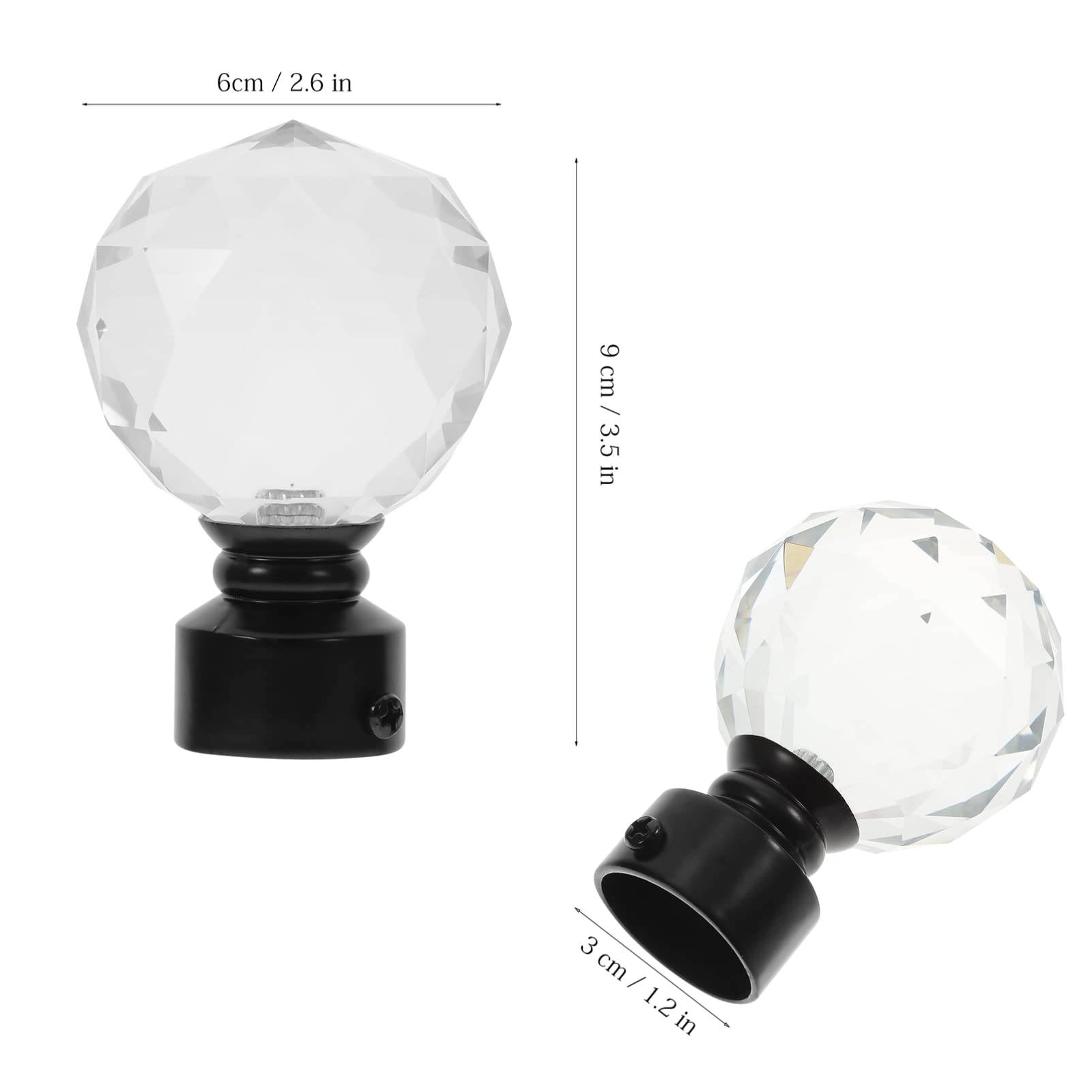 GARNECK Clear Curtain Rod Crystal Ball Curtain Rod Finials Curtain Rod Ball End Caps Decorative Window Curtain Rod Finials Modern Decor For Curtain Window Black Curtain Rod Ends