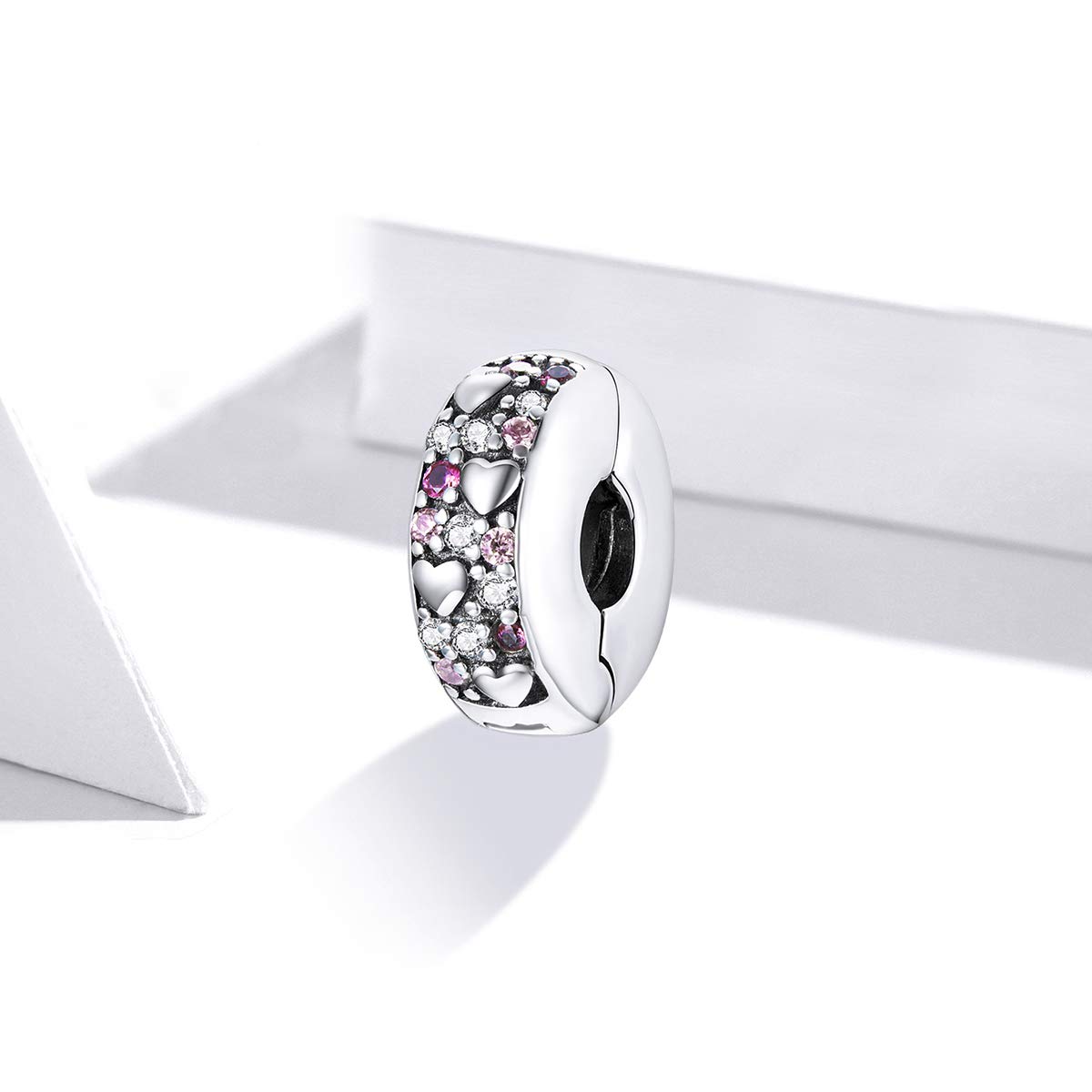 Charms con tapón para collar y pulsera Pandora, Charms de corazón de plata con clip Love Charm