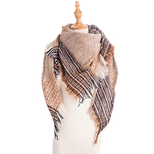 Wander Agio Womens Warm Scarf Triangle Shawls Winter Scarves Stripe Plaid Fichu Rough Surface3