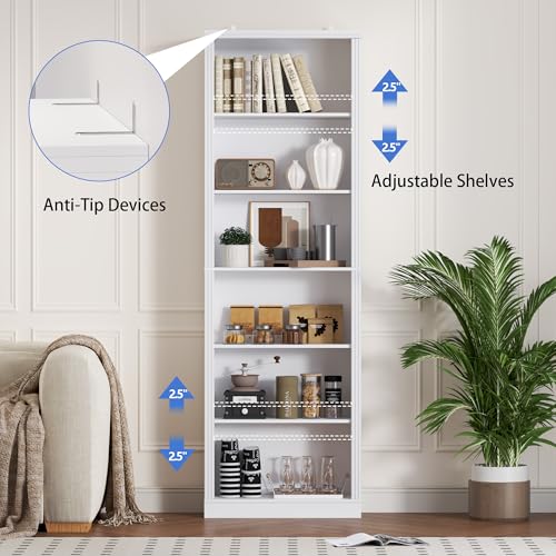 Image of BORNOON 74 inch Tall Bookshelf, 6-Tier Floor Standing Bookcase with 2 Adjustable Shelves, 24 inch Wide Open Storage Shelf, Modern Display Organizer for Home Office, Living Room, Bedroom, Study