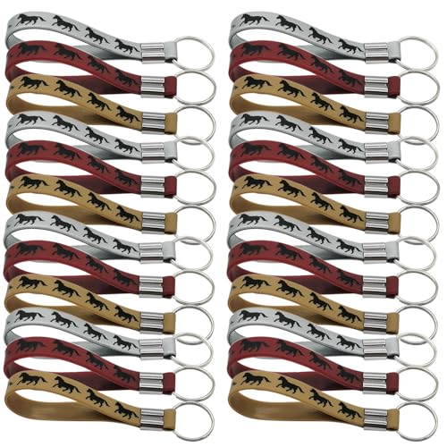 BignzwPlay 24PCS Horse Themed Party Favors Rubber Keychains - Kentucky Day Horse Animal Birthday Party Supplies Decorations Goodie Bag Favor Stuffers Silicone Wristbands Keyring