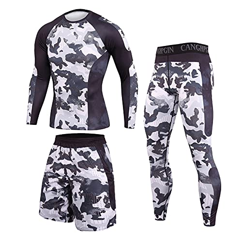 Newanna 3PCS Funktionsshirt Herren, Kompression Set Funktionswäsche, Laufhose Tights Leggings Sport Shorts Sportunterwäsche Jogginganzug - Sportbekleidung Set Kompressionsshirt Sporthose für männer Cover