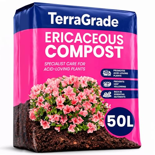 TerraGrade Ericaceous Compost 50L | Acid Loving Plant Soil for Rhododendrons Azaleas Camellias & Blueberries | Low PH Compost for Vibrant Blooms & Healthy Foliage | Premium Garden & Potting Soil