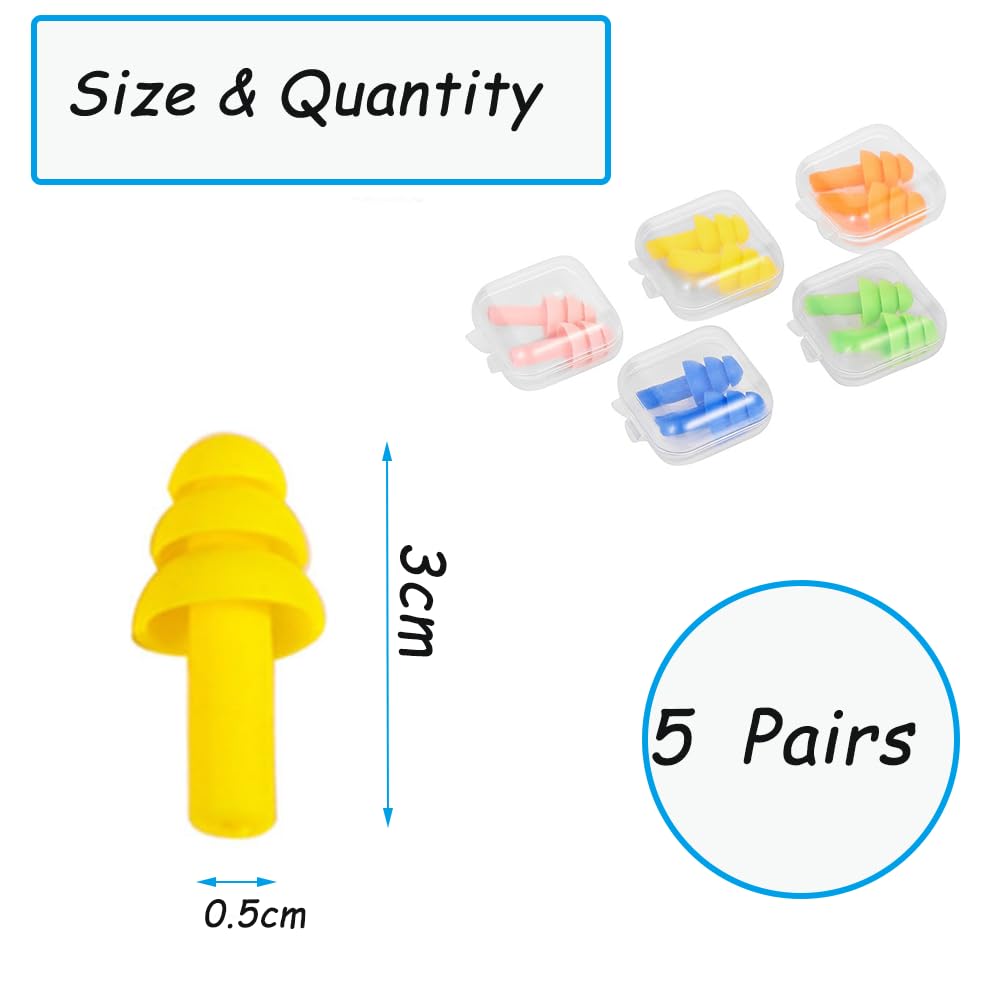 Tapones para Oídos de Silicona para Natación Dormir Buceo - 5 Pares Multicolor Niños Adultos