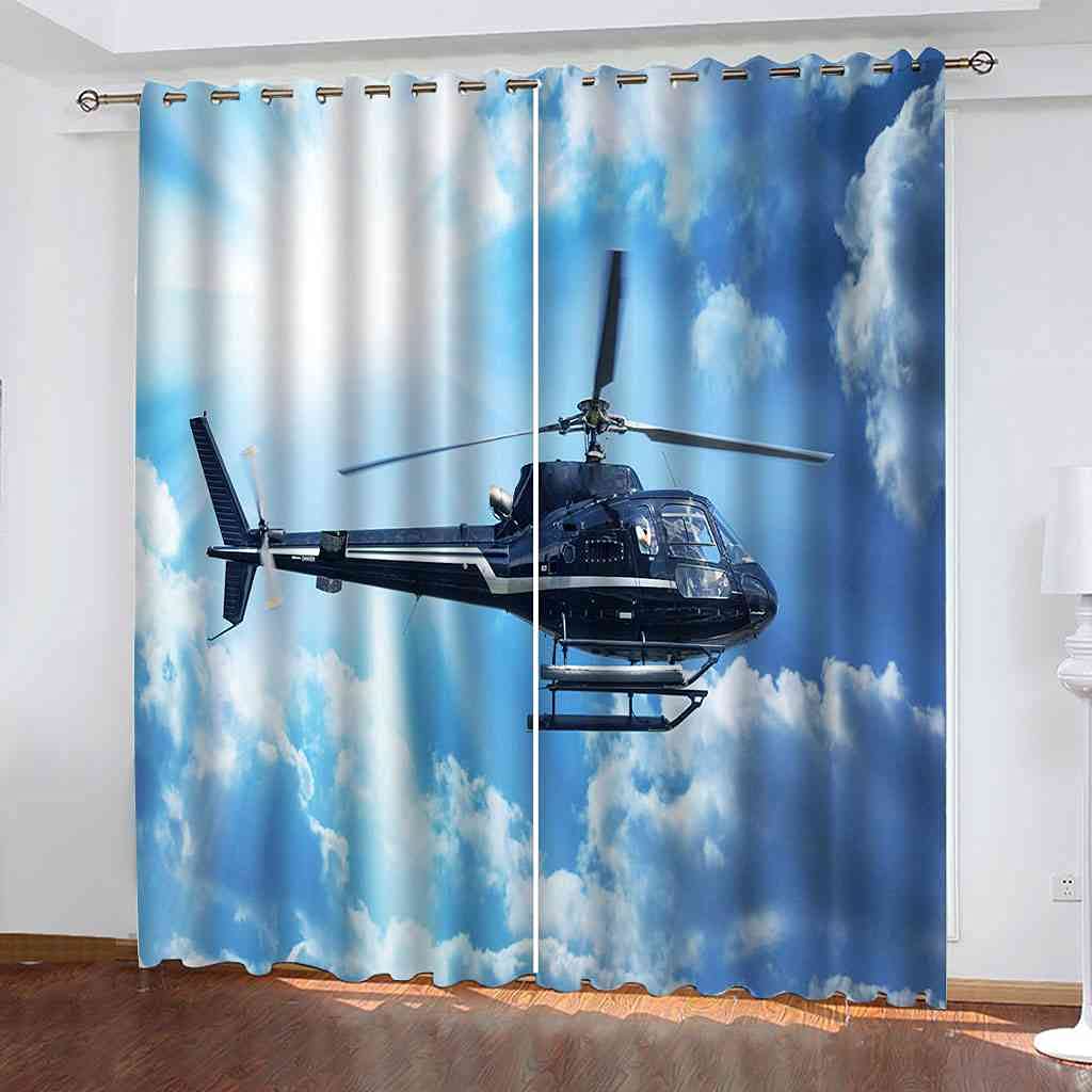 Rideaux occultants de salon motif hélicoptère 3D grand format en polyester isolé