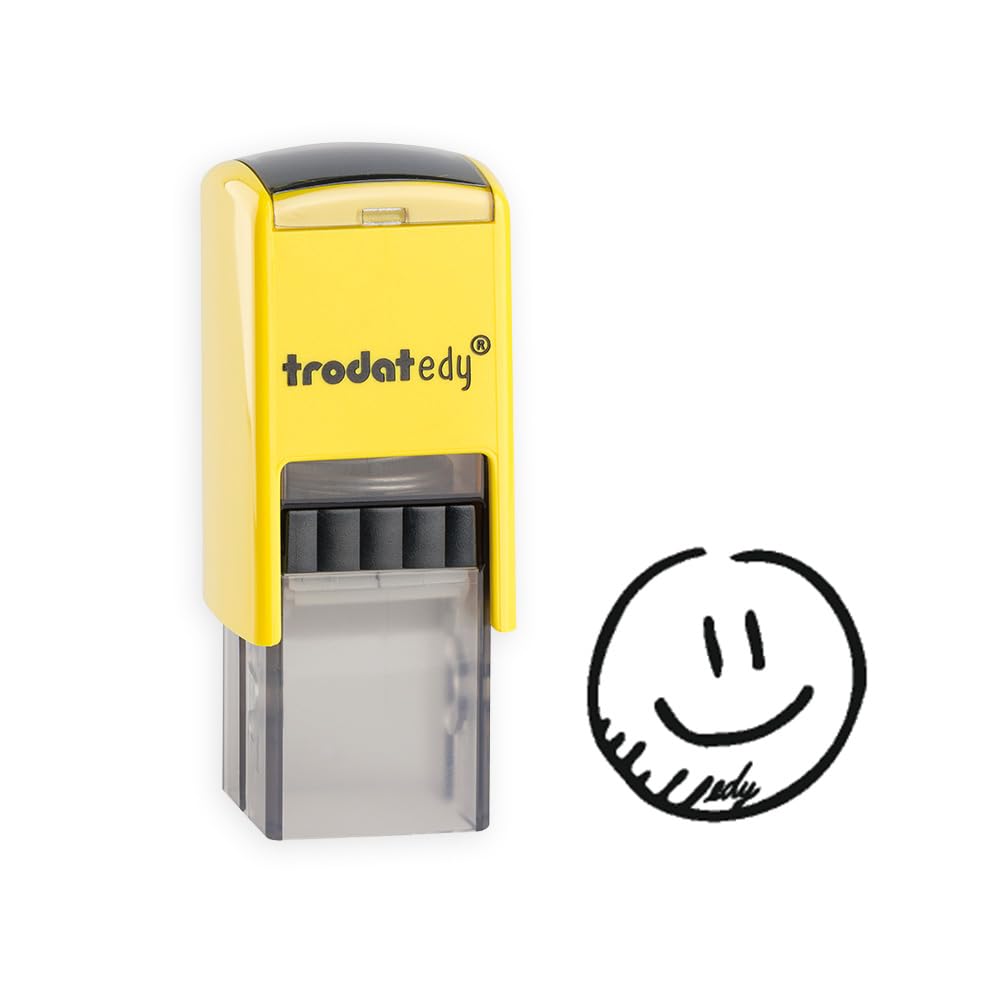 Trodat Edy FIX Motivational Stamp for Teachers and Educators, Stamp Set for Motivating - 1 Smiley Motif, Language Neutral, Yellow Casing, Black Imprint, Self-Inking 20 x 20 mm