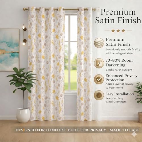 Image of STITCHNEST 'Florea Series' Premium Satin Room Darkening Curtains 7 Feet Long Set of 1 | Door Curtain 7 x 4 Feet | Blocks 70-80% Light | Ideal for Bedroom, Living Room & Home Decor