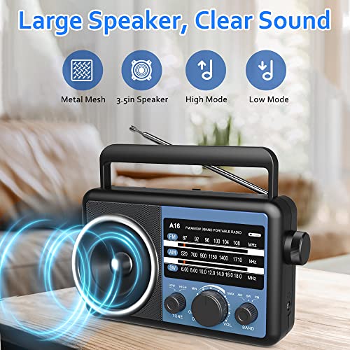 Portable Am Fm Sw Radio: Battery Operated Radio By 4 D Cell Batteries Or Ac Power Shortwave Radio With Excellent Reception,Big Speaker, Standard Earphone Jack, High/Low Tone Mode, Large Knob #TOP3