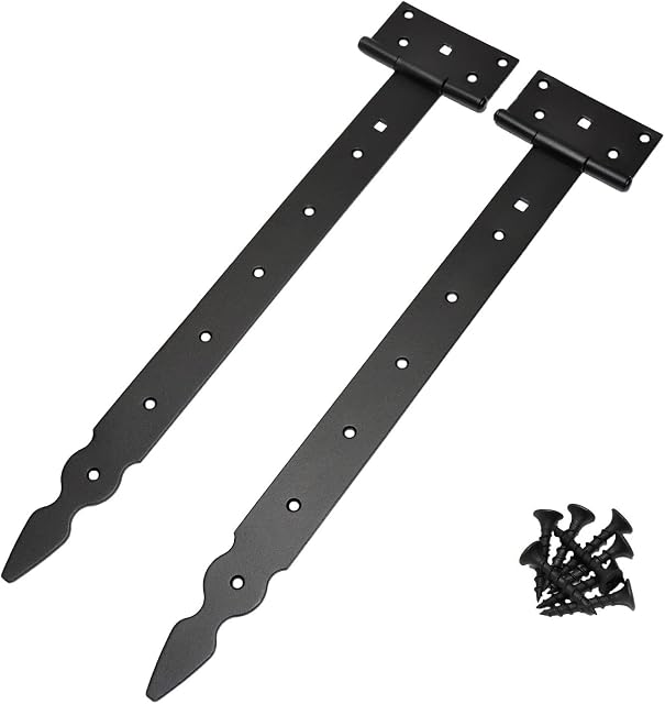 LOGOK2K 2 Pack T-Hinge Metal Tee Hinge Black Heavy Duty Long Strap T for Gate Door Shed Barn 450 mm (18'') Weather Resistant Outdoor Decorative GOO