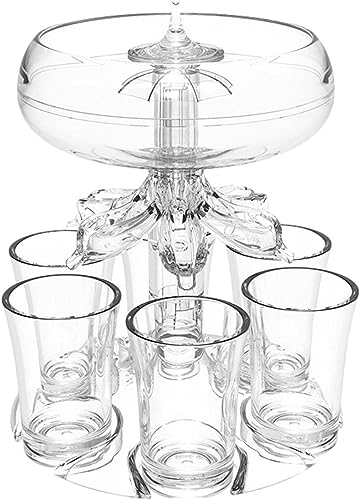 Drink Dispenser with 6 Shot Glasses and Holder Set,Shot Glass Dispenser Acrylic Touchless Shot Pourer for Beverage, Liquor, and Cocktai, Home Bar Accessories