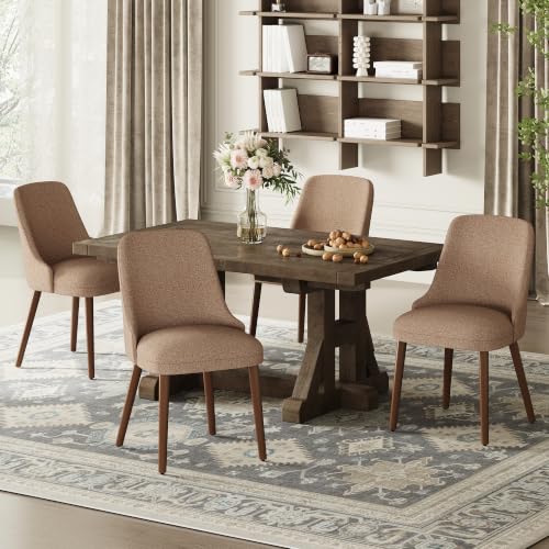 Image of MALOL Dining Room Chair Set of 4, Upholstered Kitchen Chairs with Wood Legs, High-Back Padded Dining Chairs for Dining Room /Restaurant /Cafe, Camel
