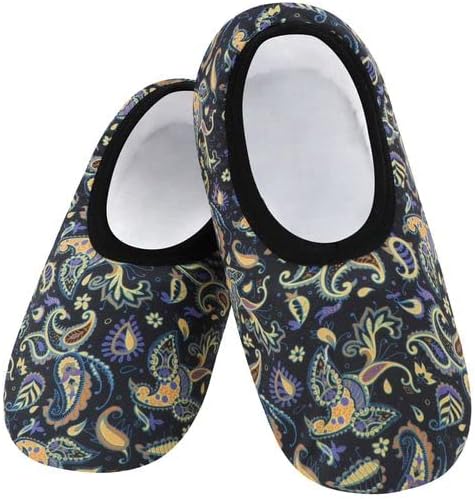 Snoozies Skinnies Floral slipper socks lighweight sherpa lining non slip and foldable travel for Women (Purple, X-Large)