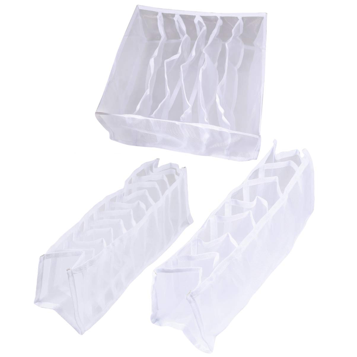 Cabilock 1set Nylon Underwear Storage Box and Flexible Organizer for Socks Bras and Lingerie Multi-Purpose Compartment Storage Container White