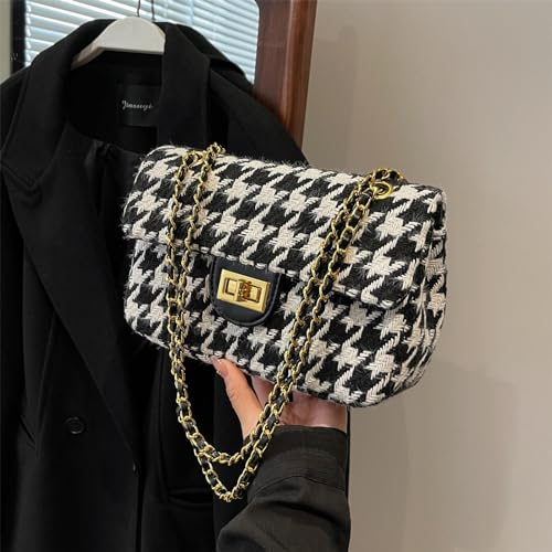 Houndstooth Chain Shoulder Cross body Bag for Women Handbag and purse Fashion Woolen Cloth Clutch2