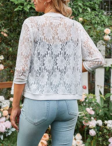Image of Chevara Women's Casual Summer Lace Cardigan 3 /4 Sleeve Floral Crochet Cardigans Shrug Sweaters
