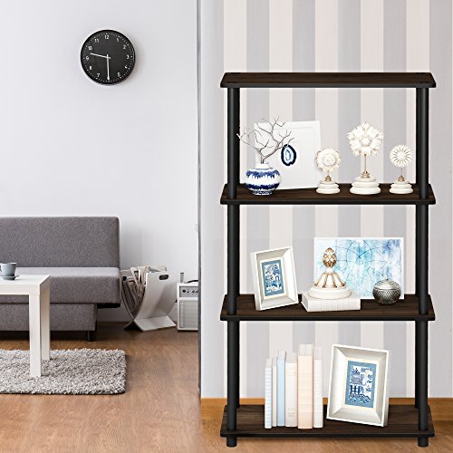 Image of Furinno Turn-N-Tube 4-Tier Multipurpose Shelf Display Rack, Round Tubes, Columbia Walnut /Black